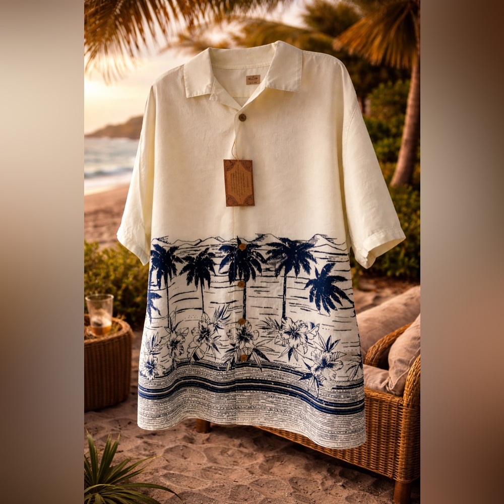 🌴Men’s NWT Dillard’s Roundtree & Yorke 3X Caribbean Hawaiian Shirt Linen Blend🌴